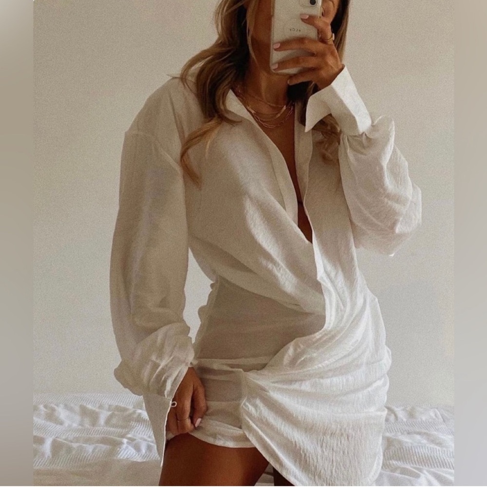 House Of Cb Carys Shirt Dress In White New With Tags!